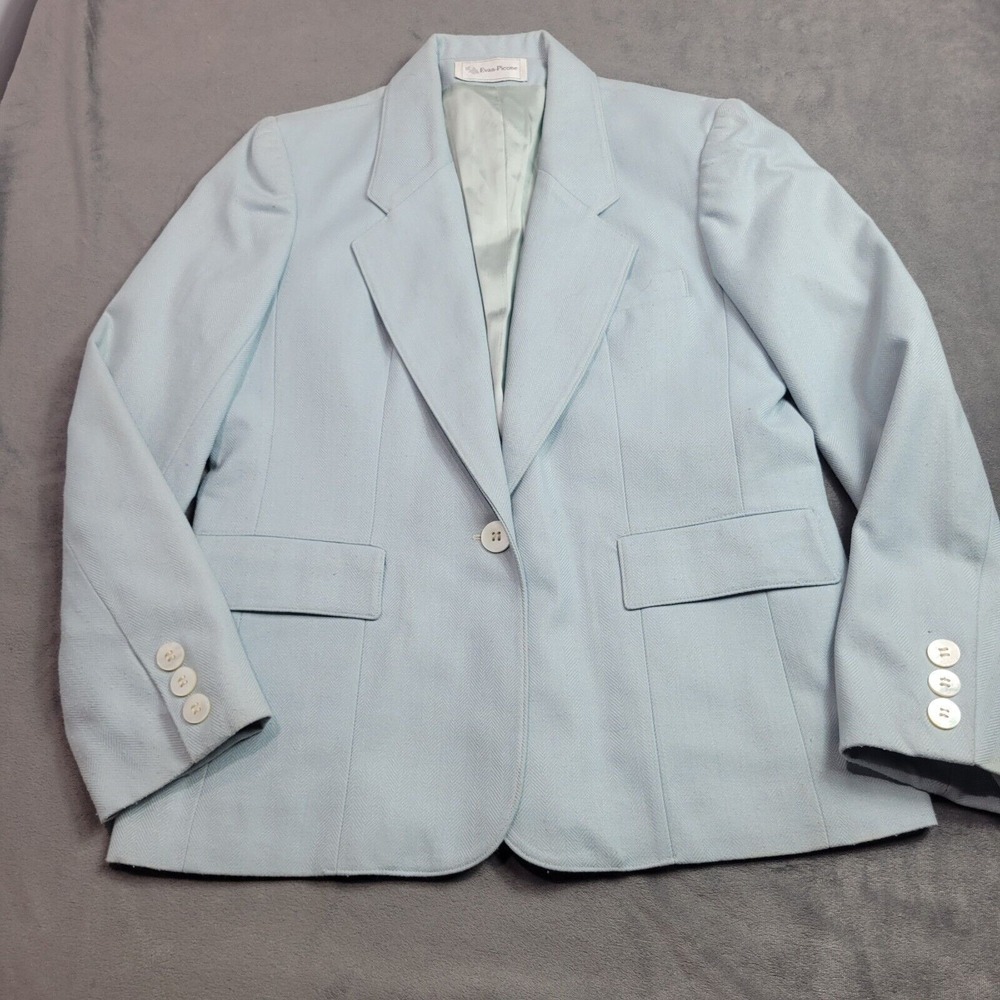 Evan Picone Blazer Womens Size 6 Blue Button Front Long Sleeve Union Made Evan